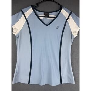 Ariat Womens Shirt S V Neck Blue Active Polyester Spandex Mesh Made Thailand
